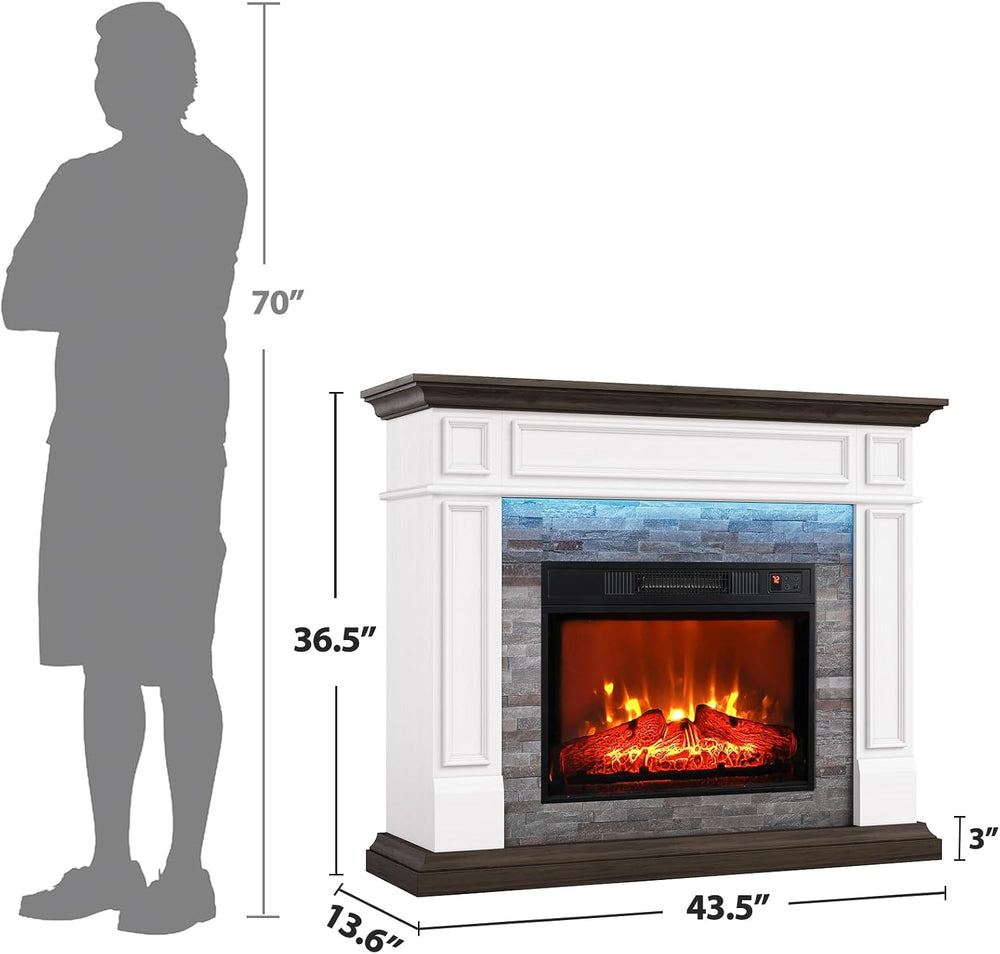 LGHM 44" Electric Fireplace with Mantel, Tall Fireplace Heater Freestand...