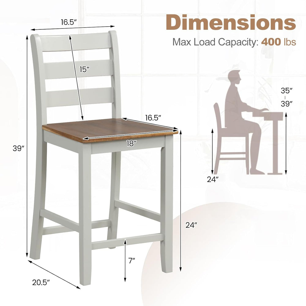 COSTWAY 24'' Wooden Counter Height Chairs Set of 2 with Ladder Back S...