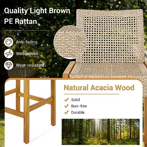 HAPPYGRILL Wicker Bar Stools Set of 4, Patio Chairs with Solid Wood Frame, Er...