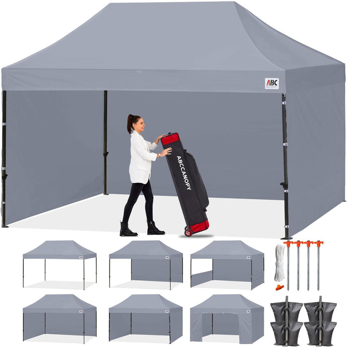 ABCCANOPY Heavy Duty Easy Pop up Canopy Tent with Sidewalls 10x15, Gray