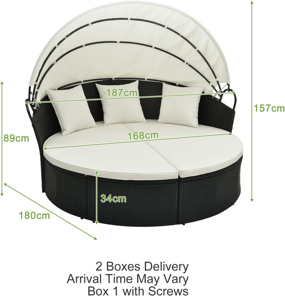 LIFEZEAL Rattan Sun Island with Sun Canopy, Garden Lounger Sun Lounger with C...
