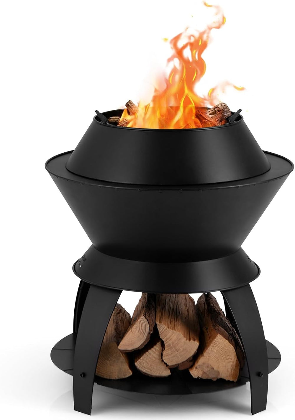 Tangkula Outdoor Fire Pit, 20 Inch Metal Fire Bowl with Pot Holder & Stor...
