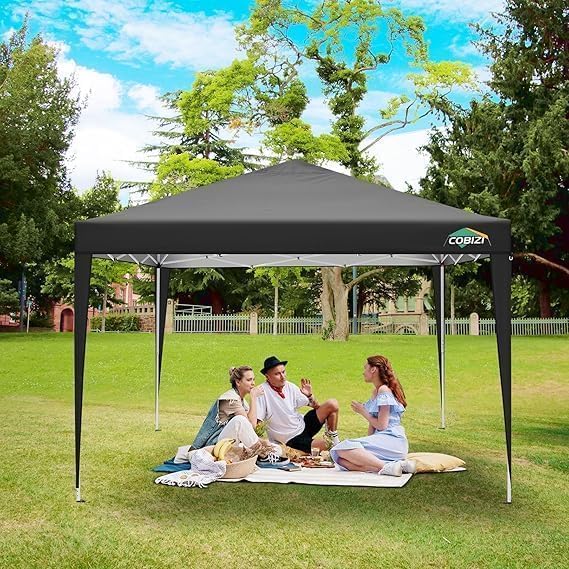 COBIZI 10x10 Pop Up Canopy with 4 Sidewalls, One Push Easy Setup, Black
