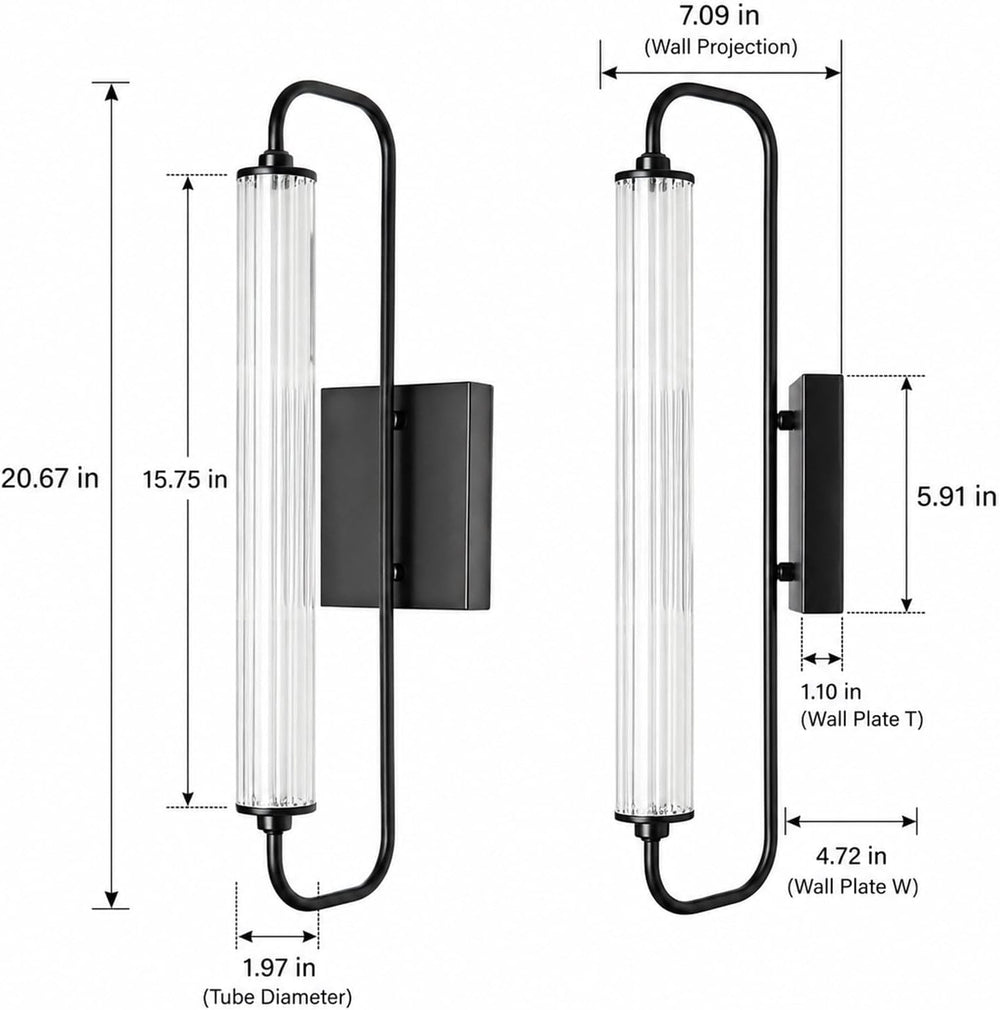 LIGHTLAND Black Wall Sconce, 20.7 Inch Modern Metal and Acrylic Wall Light Fi...