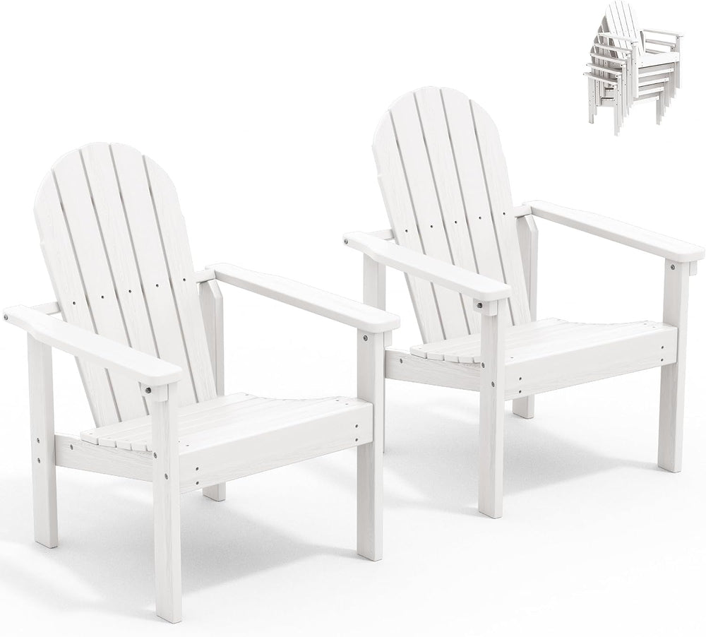 SERWALL HDPE Stackable Adirondack Chairs Set of 2,Space-Saving, White