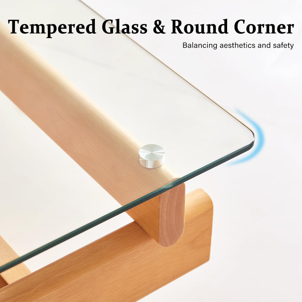 Finekoze Glass Coffee Table for Living Room,100% Solid Wood Coffee Table with...