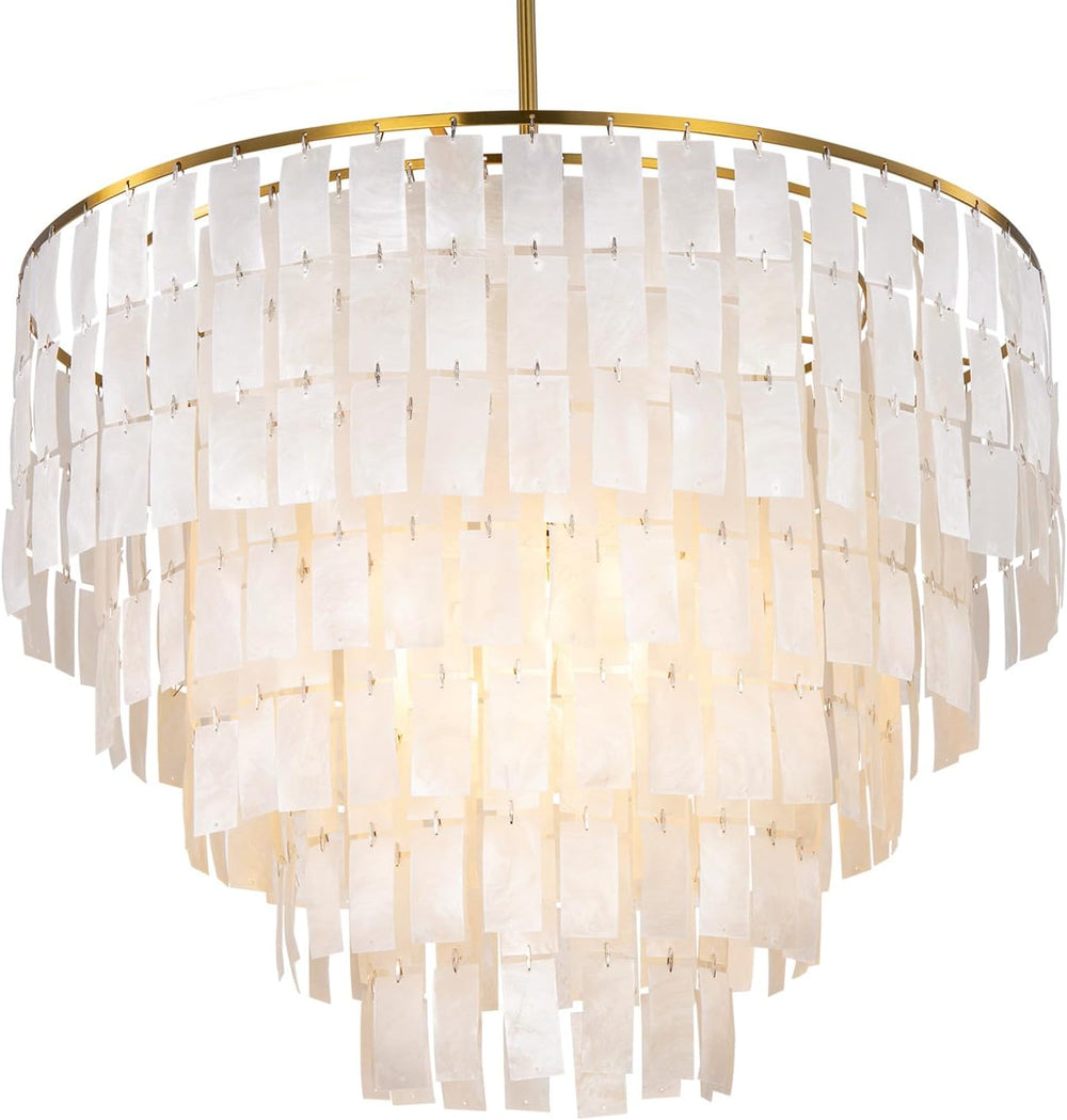 TOCHIC Capiz Shell Chandelier, Gold Coastal Chandelier with Natural Shells