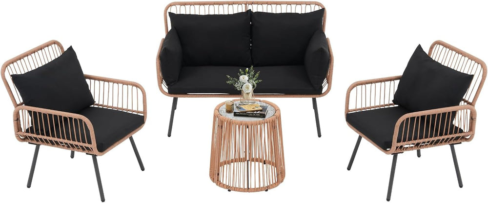 Verano Garden 4 Pieces Patio Furniture Set, Outdoor Wicker Conversation Set