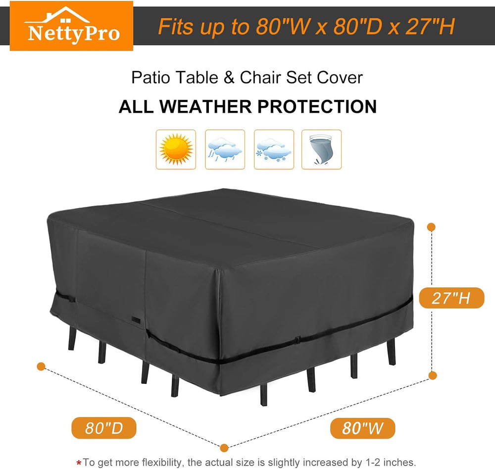 NettyPro Patio Table Cover Square 80 x 80 Inch, Waterproof Outdoor Furniture ...