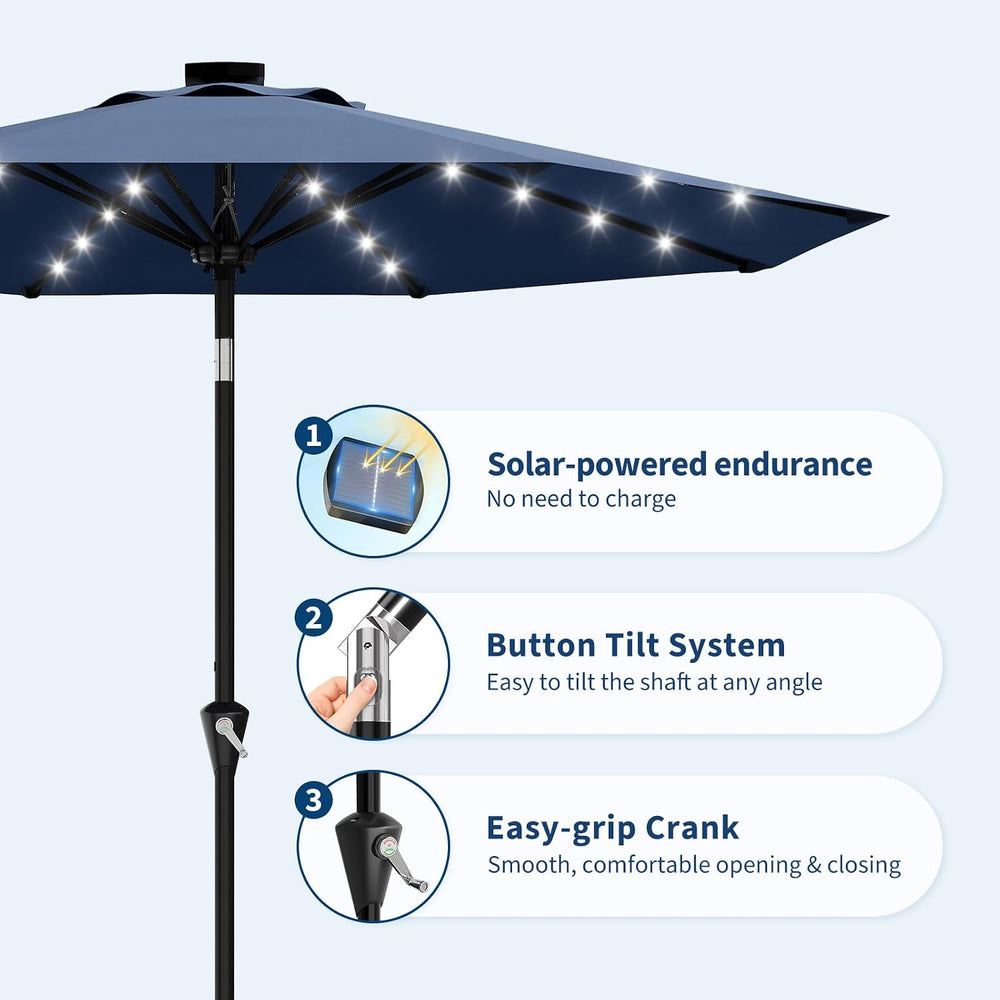 Garvee 9FT Solar Patio Umbrella Outdoor Umbrella with 32 LED Lights