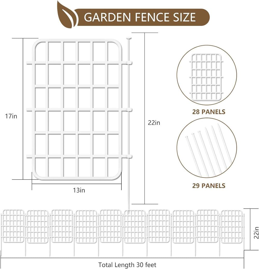 30ft x 17in Garden Fence Animal Barrier, 28 Panels No Dig Fence Border, Rustp...