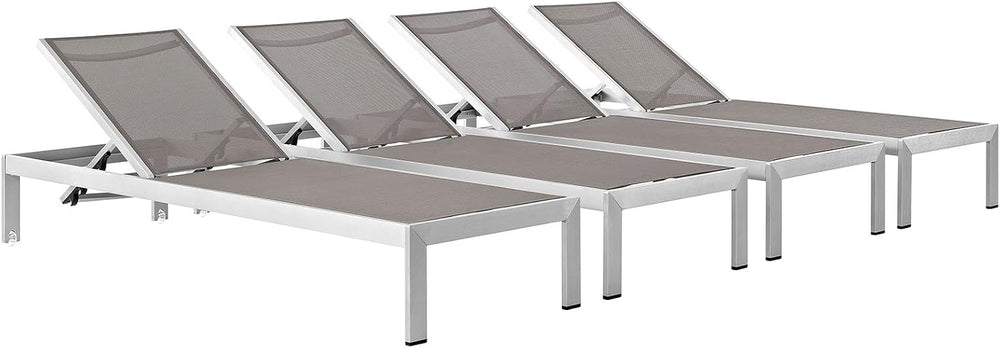 Modway Shore Aluminum Textilene® Mesh Outdoor Patio Four Poolside Chaise Loun...
