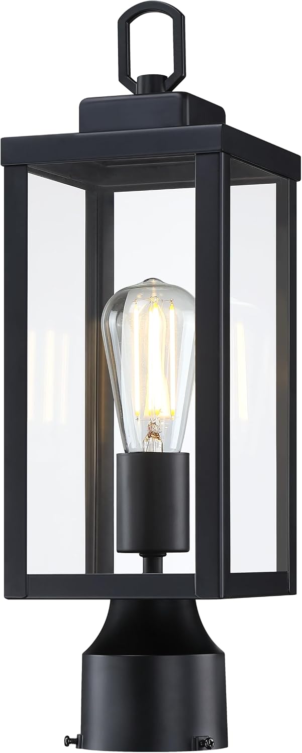 GRUENLICH Outdoor Post Light Fixture, Tempered Glass, 16.5" Black 1 Pack