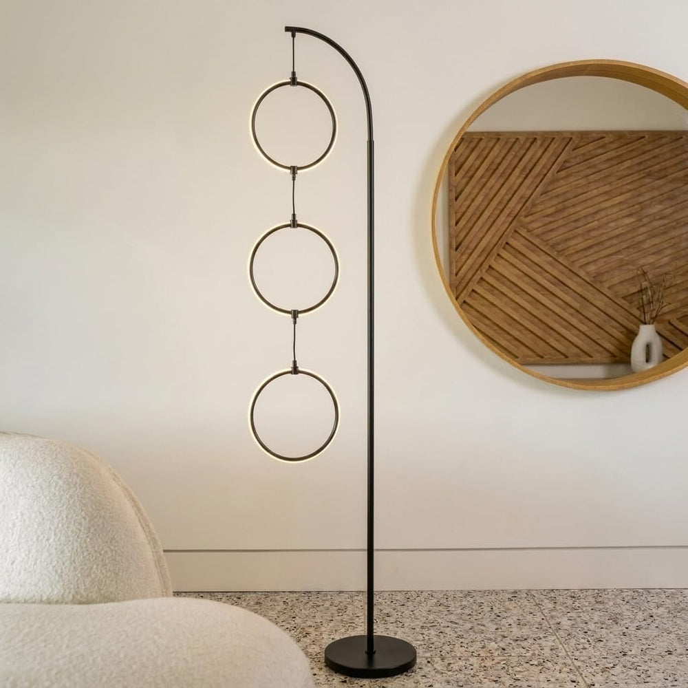Brightech 3-Ring Modern Floor Lamp Matches Living Room Décor - Contemporary A...