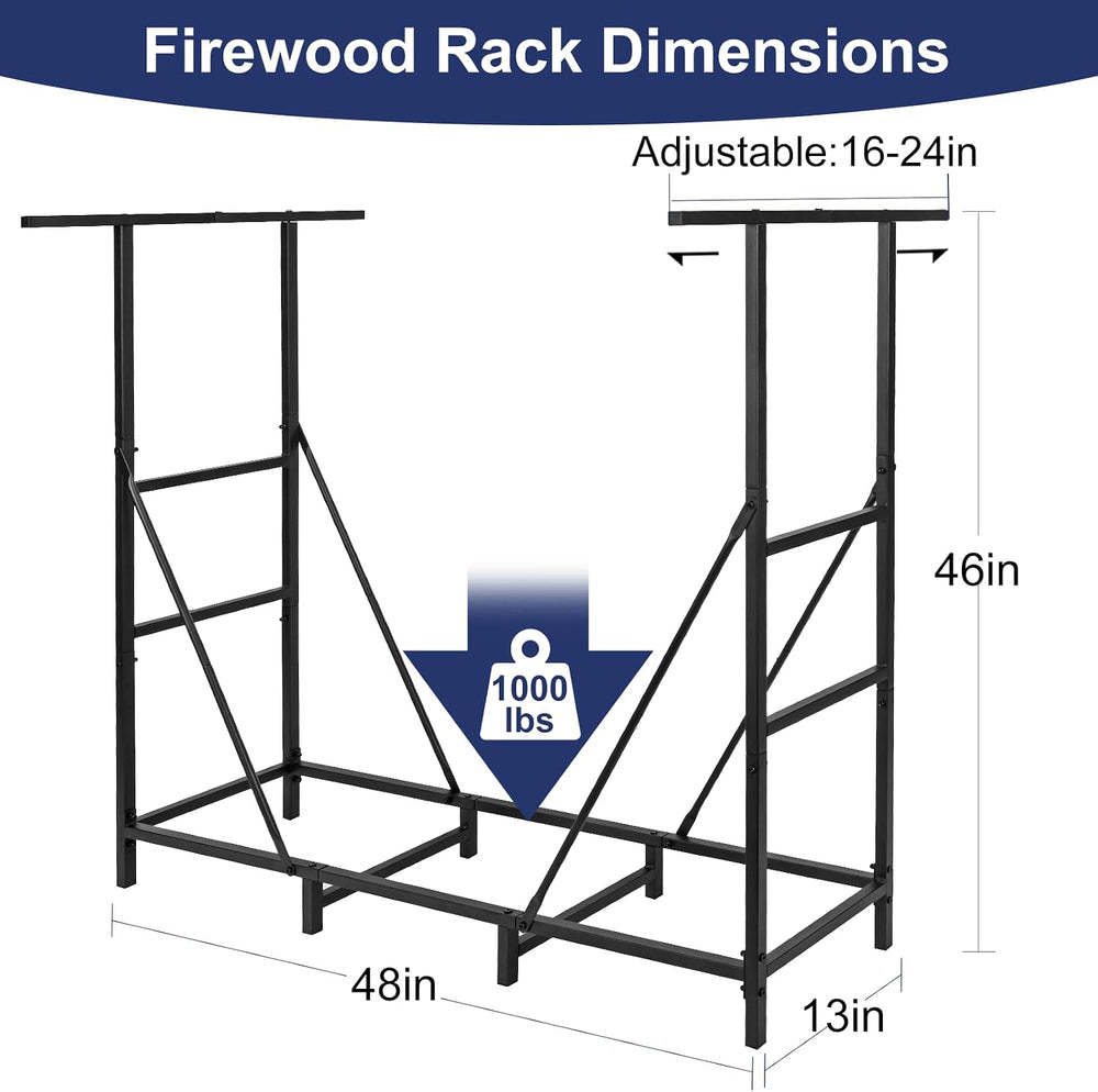 HONEST OUTFITTERS 4ft Firewood Rack Outdoor, Adjustable Heavy Duty Firewood H...