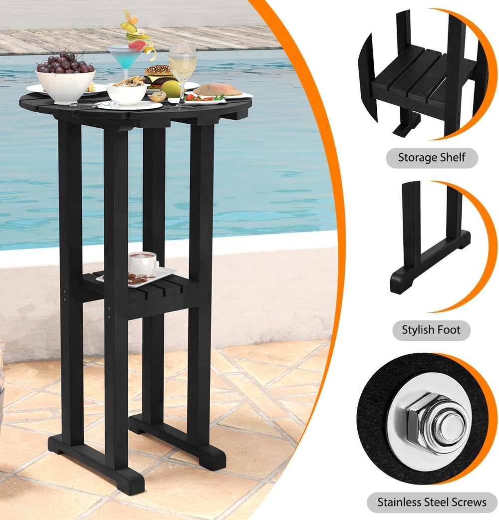 Sundale Outdoor 39” Height Adirondack Bar Table, Patio HDPE Round Pub Table