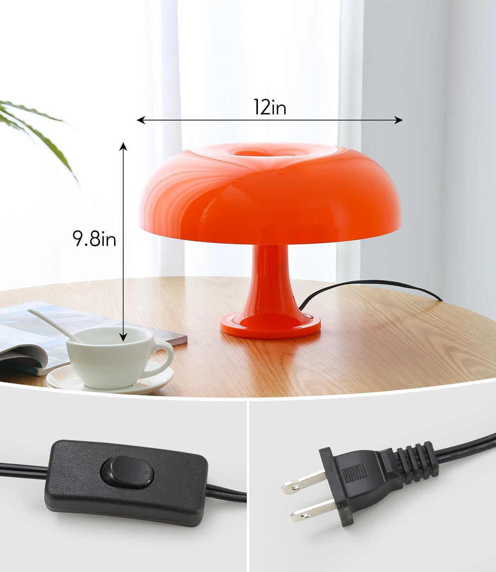 Orange Mushroom Lamp, Mid Century Modern Table Lamp for Bedroom, Minimalist M...