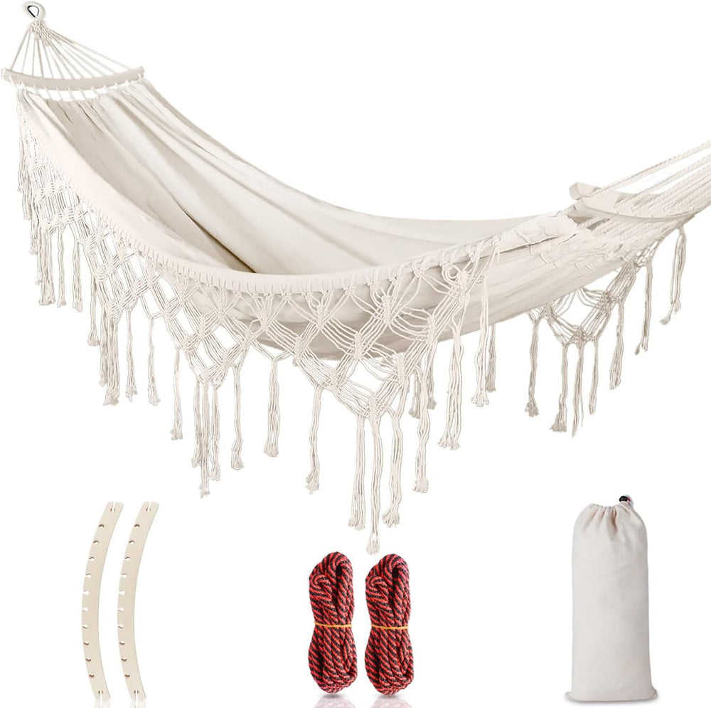 MOSFiATA Backyard Hammock with Tassels Max 500lbs Canvas Fabric Bohemian Styl...