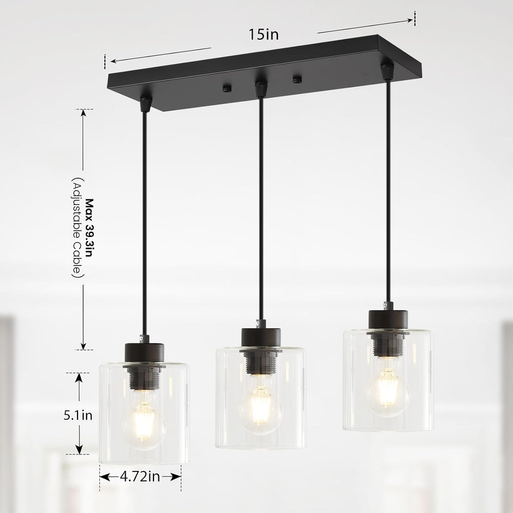 3-Light Black Pendant Light Kitchen Island Dinning Room