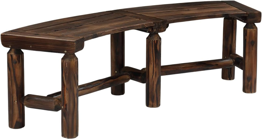 VINGLI Outdoor Bench Wooden Curved Bench, All-Weather Fire Pit Backless Patio...