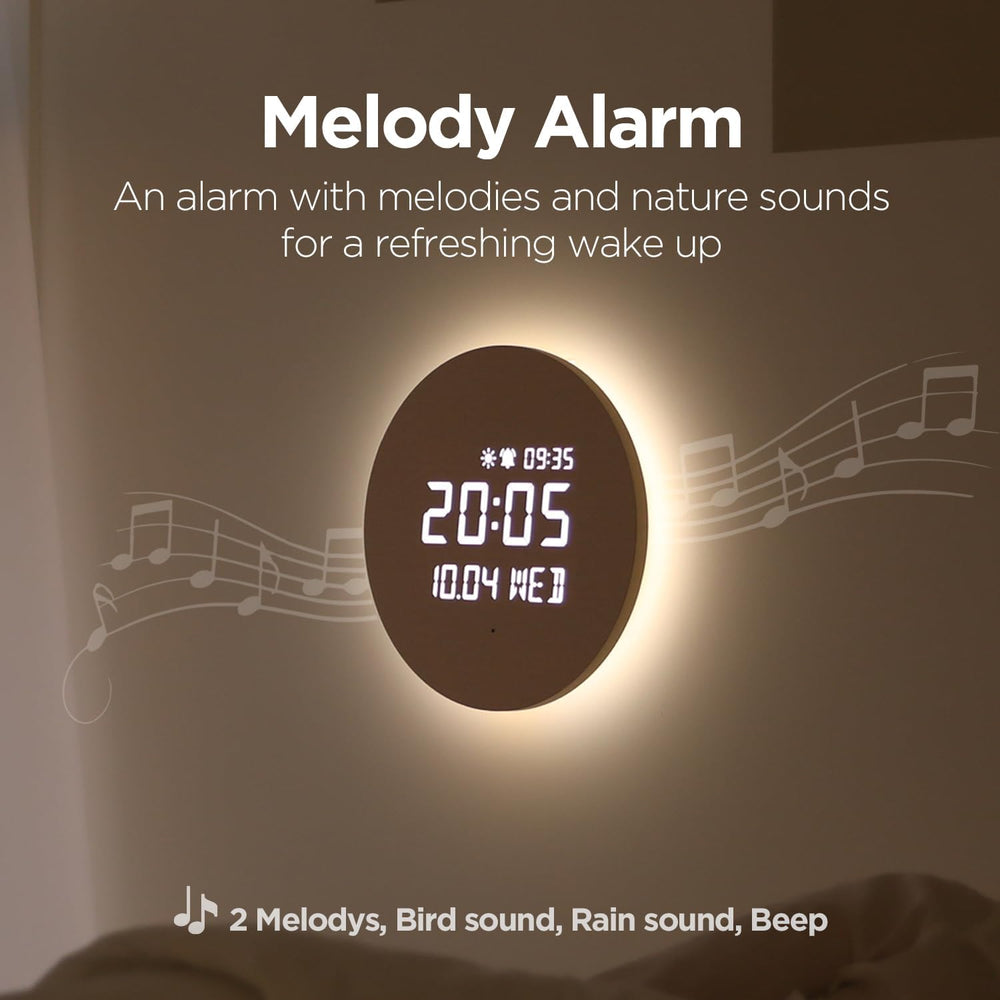 mooas Full Moon LED Silent Wooden Digital Wall Clock with Remote Control, Bac...