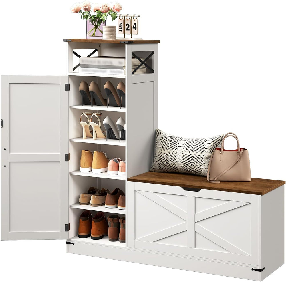 Shoe Cabinet with Bench, L-Shaped Shoe Bench, Storage Bench, Farmhouse Shoe S...