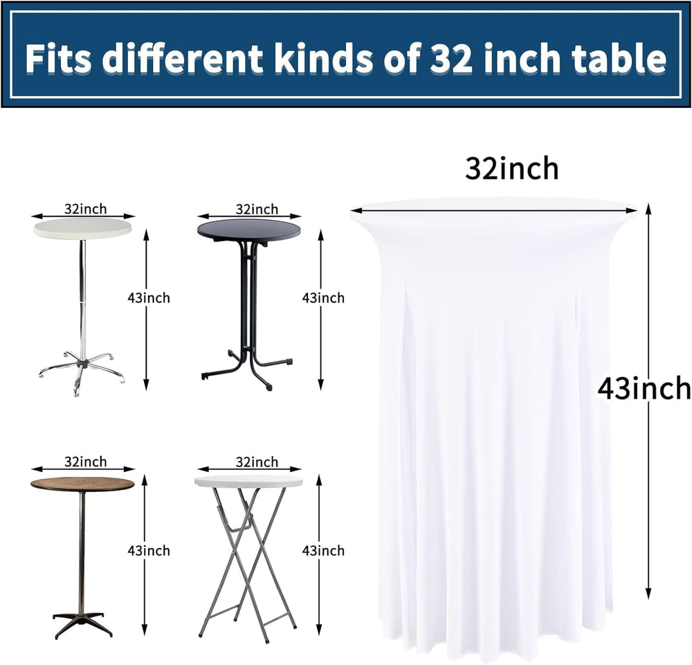 8 Packs White Round Cocktail Table Skirt 32"x 43"