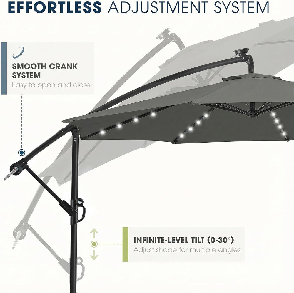 wikiwiki 10ft Solar LED Offset Patio Umbrella, Outdoor Cantilever Patio Umbre...