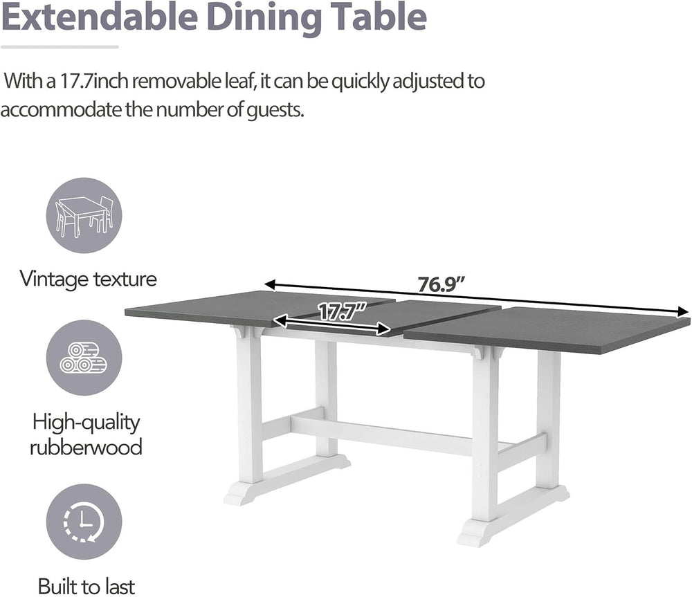 Farmhouse Rustic 7-Piece Dining Table Set, Solid Wood Extendable Trestle Dini...