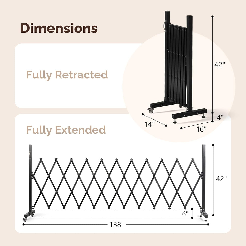 VINGLI 11.5ft Expandable Garden Fence with Casters, Aluminum Retractable Barr...