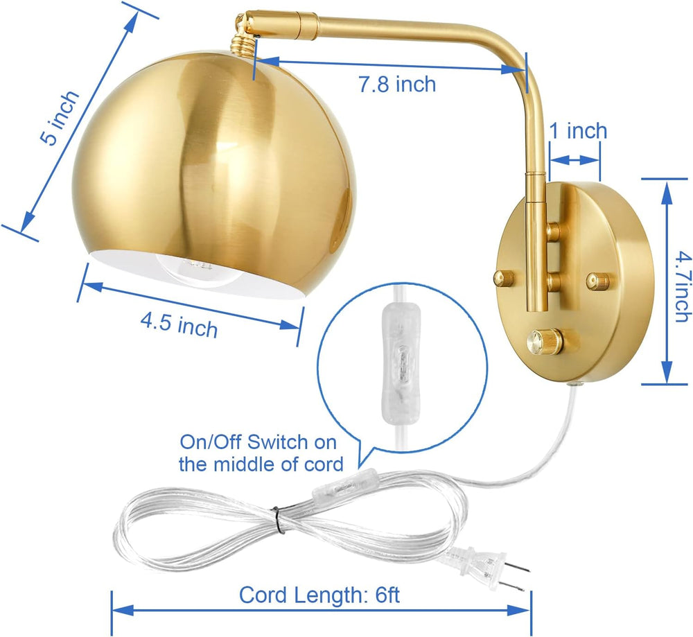 VATONI Wall Sconces Plug in, Dimmable Wall Sconce Swing Arm Wall Lights with ...