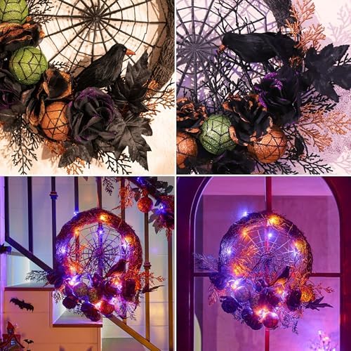Valery Madelyn 18" Pre-Lit Halloween Wreath for Front Door Decor