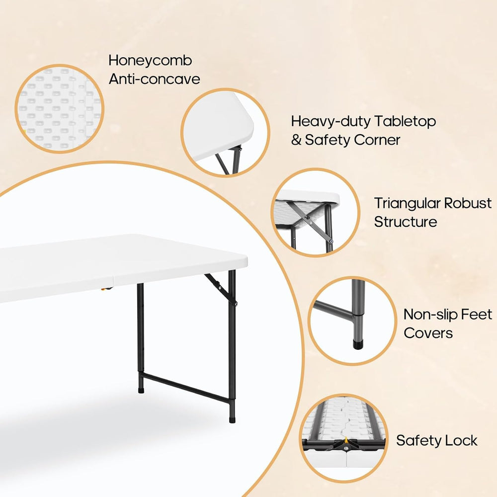 4ft Folding Table with Adjustable Height, 2-Level Foldable Table with HDPE To...