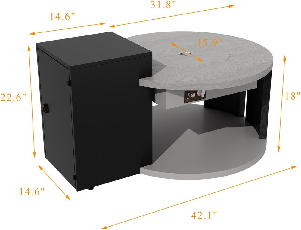 Round Outdoor Fire Table with Propane Tank Cabinet, 50000BTU Aluminum Alloy F...