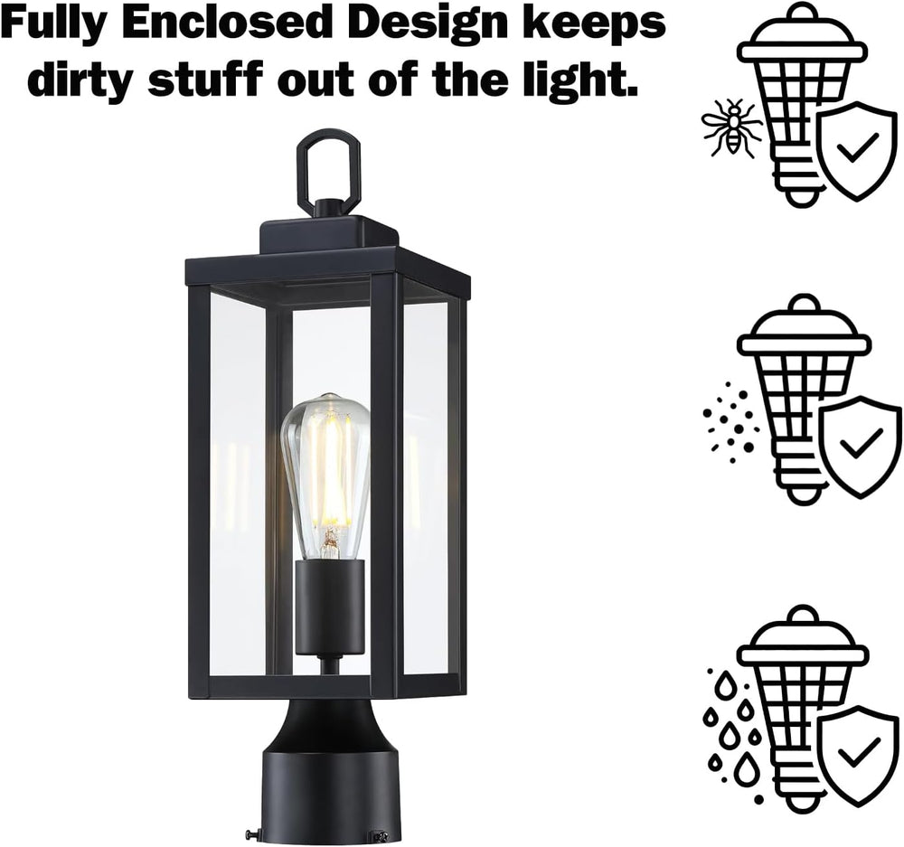GRUENLICH Outdoor Post Light Fixture, Tempered Glass, 16.5" Black 1 Pack