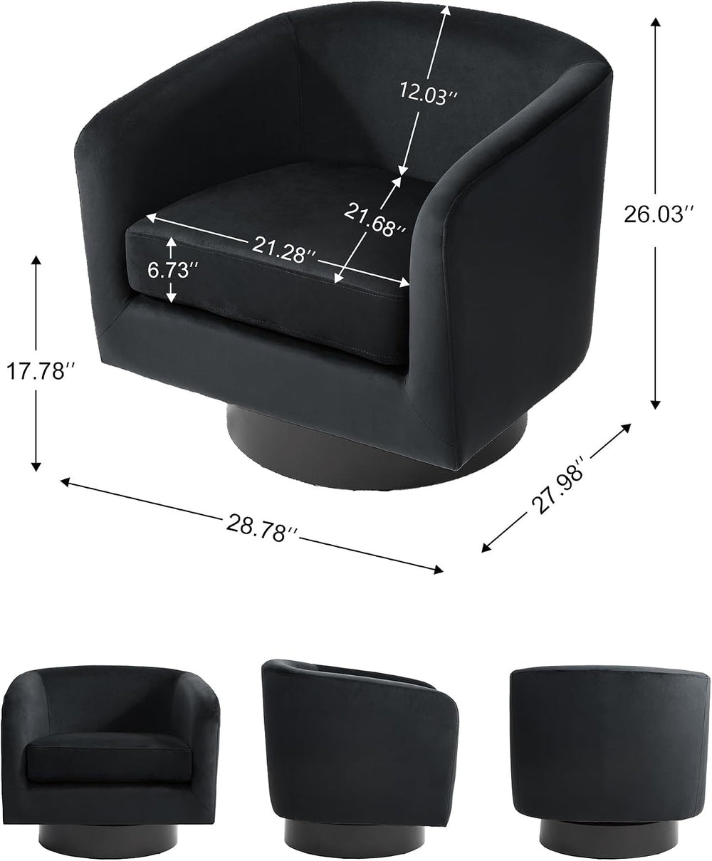 Swivel Barrel Accent Chair, Comfy Reading Armchair, Black, Set of 2