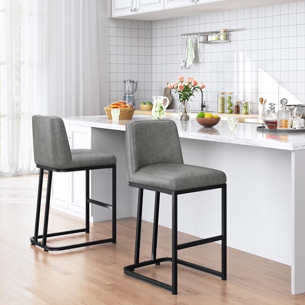 Yaheetech 24'' Bar Stools Set of 2, Leather Counter Height Bar Stools...