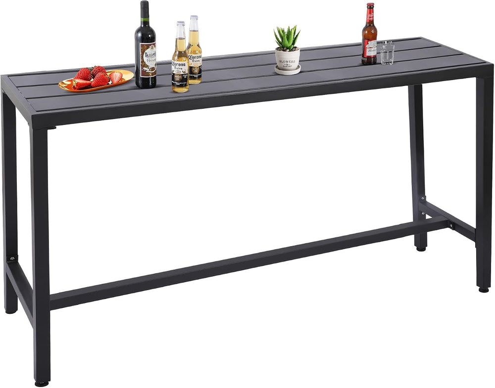 Outdoor Bar Table, Patio Console Pub Height Table with Powder Coated Steel Fr...