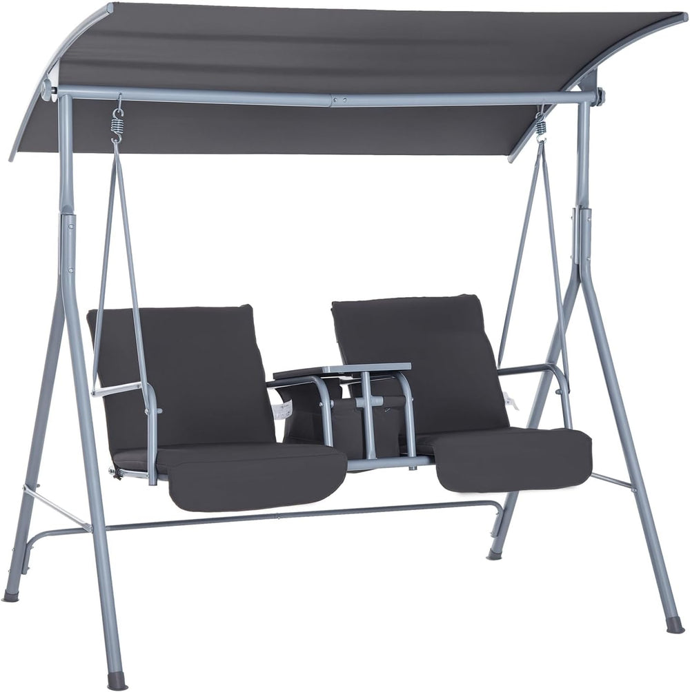 Outsunny 2 Person Porch Swing with Stand Canopy Outdoor Swing Gray