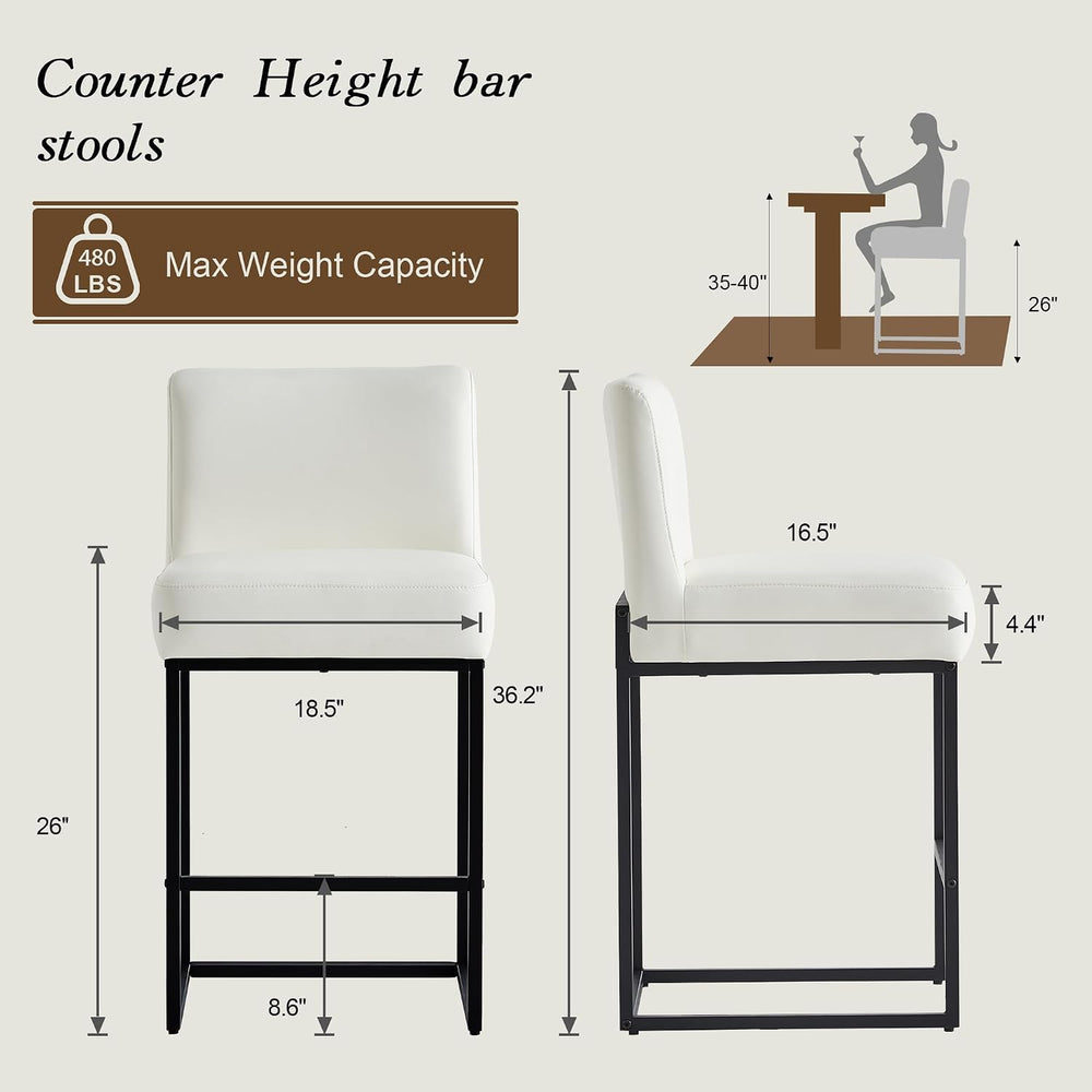 26" White and Black Counter Heigh Bar stools Set of 3,Faux Leather