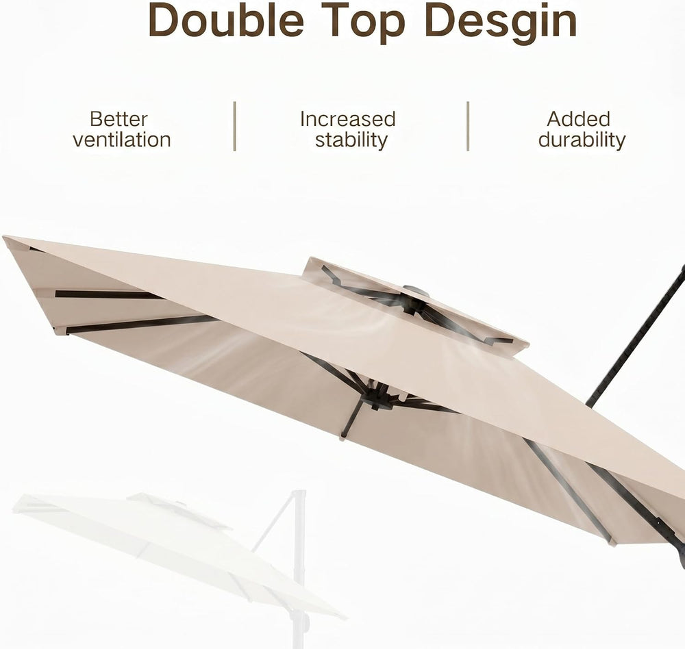 Kingdura 11' X 11' Cantilever Patio Umbrella with Double Top Vent, La...