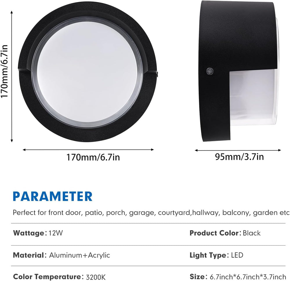 Aiwewin Round Outdoor Sconce Lights, Low Profile Outdoor Porch Lighting, Mode...