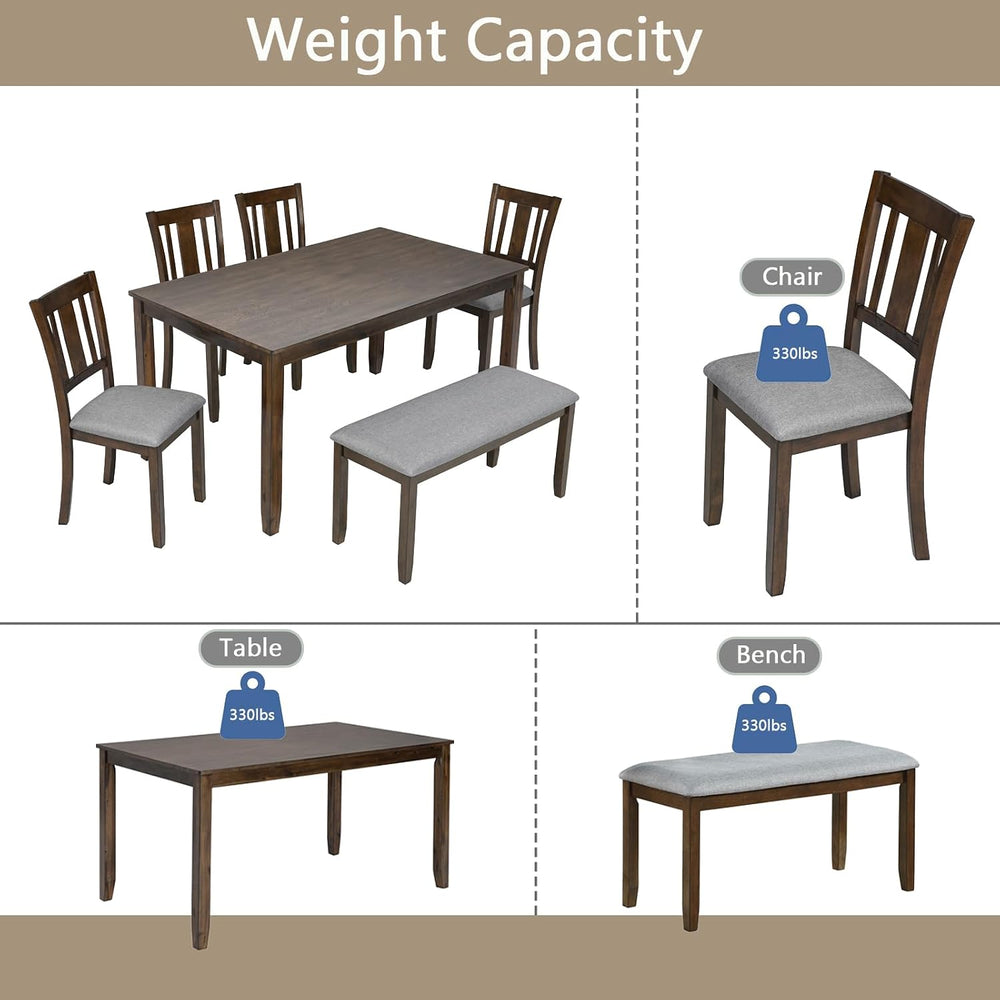 Merax 6 Piece Kitchen Dining Set, Rectangular Wooden Dining Table with 4 Upho...