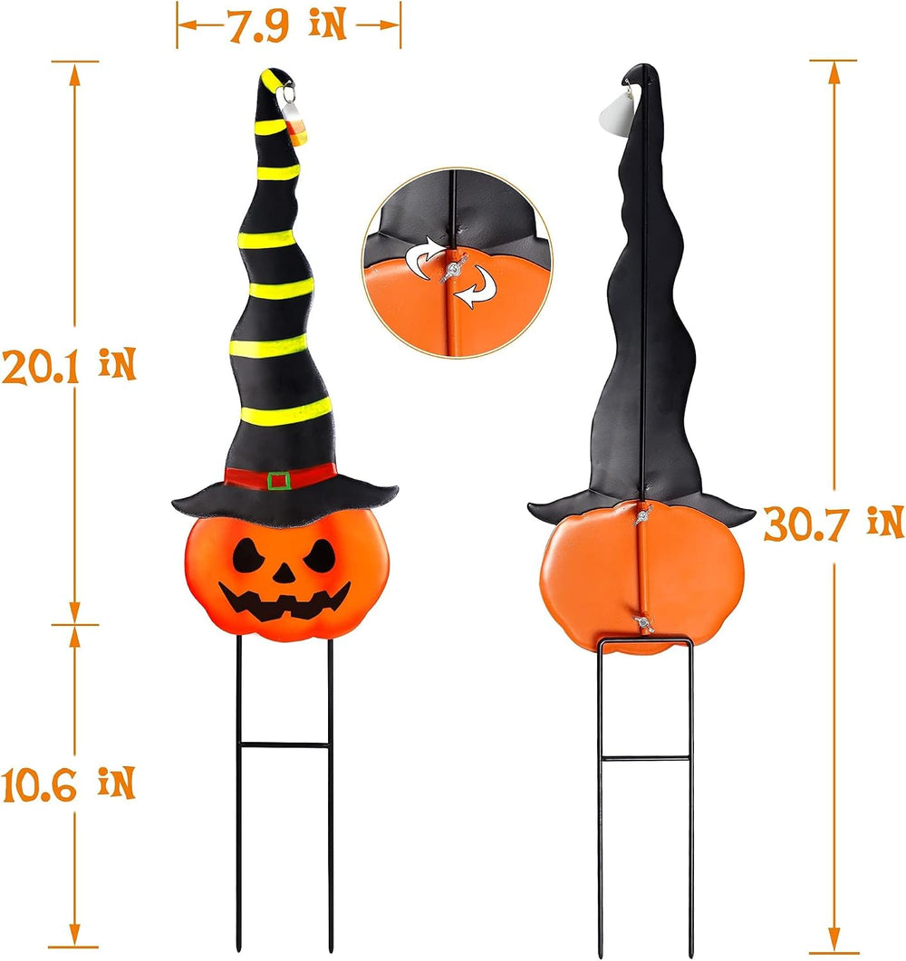 2 Pack Halloween/Thanksgiving Garden Decorations, Metal Jack-O-Lantern Yard S...