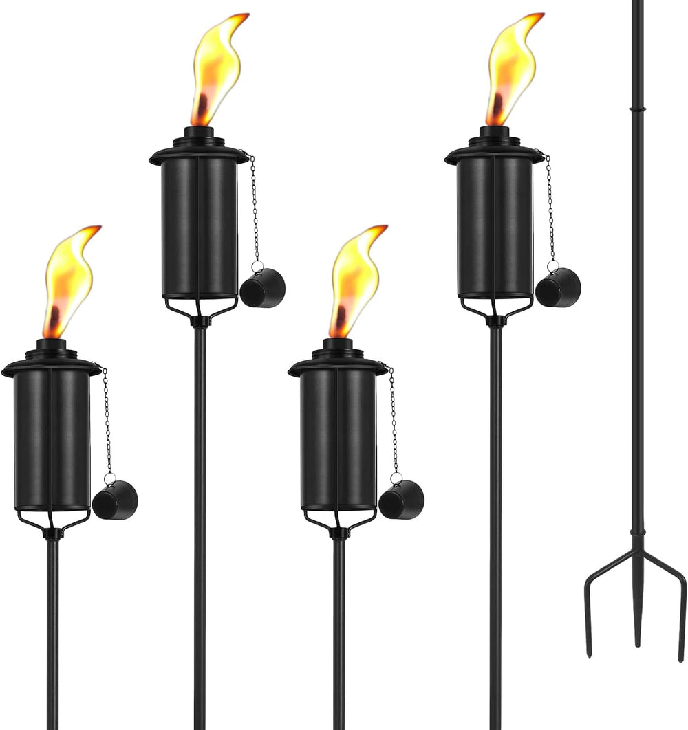 SNOGSWOG 4 Pack Garden Torches, 16 oz Metal Torch for Outside with 3-Prong Gr...