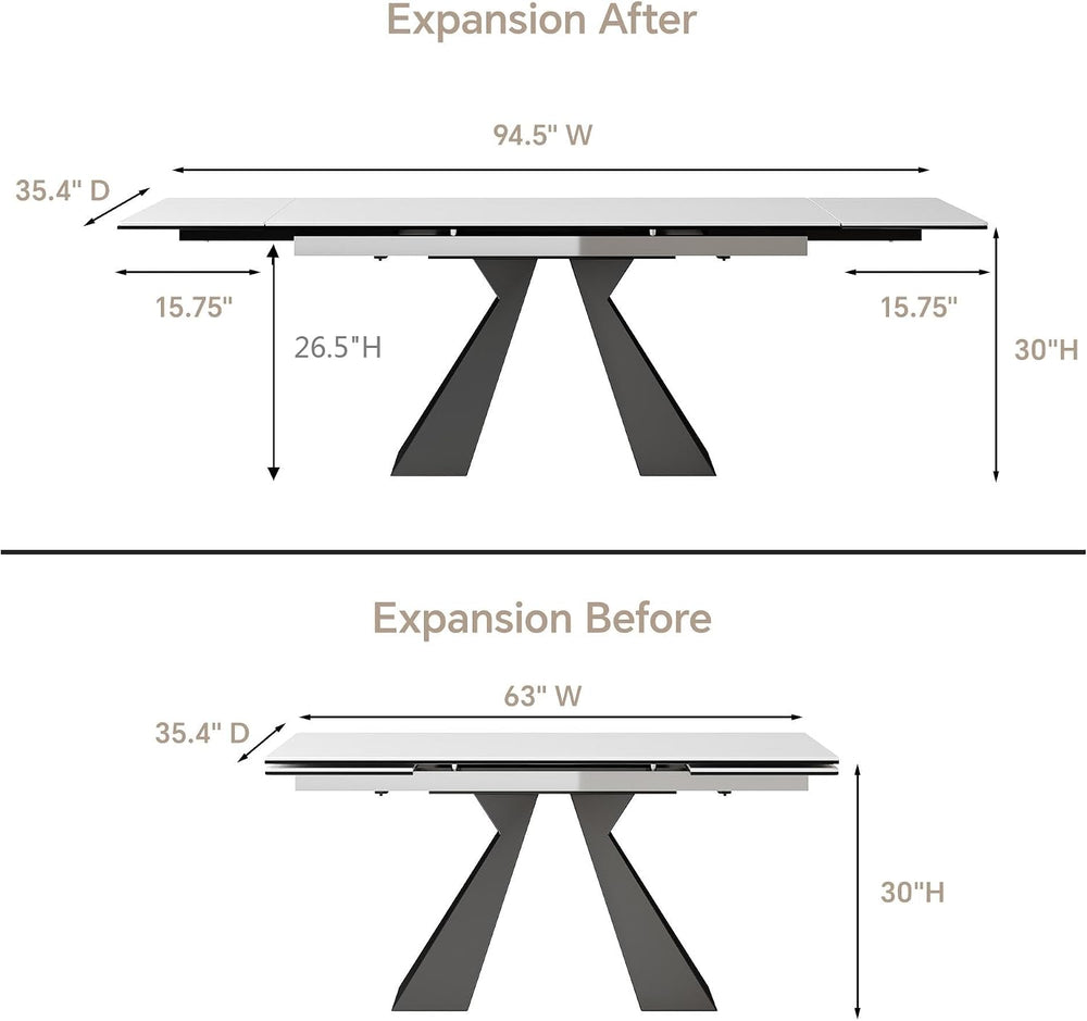 Extendable Dining Table for 8-12 Seat, White Top