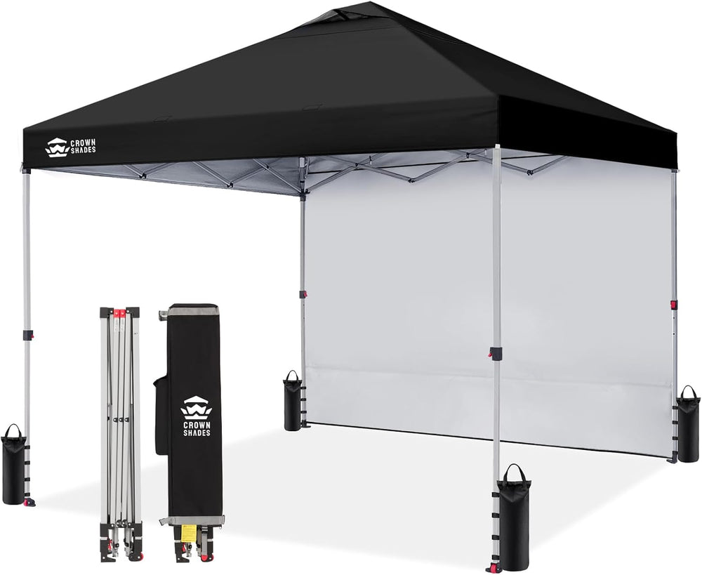 CROWN SHADES 12x12 Pop Up Canopy with 1 Side Wall, Beach Canopy Tent, Black