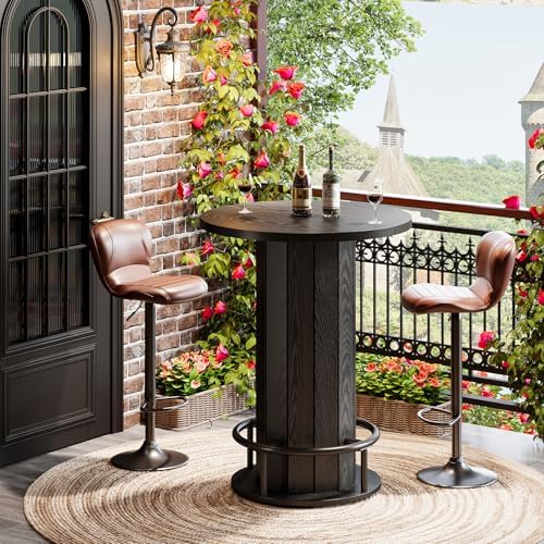 Tribesigns Round Bar Table, 39.4" H Wood Bistro Pub Table with Metal Rin...