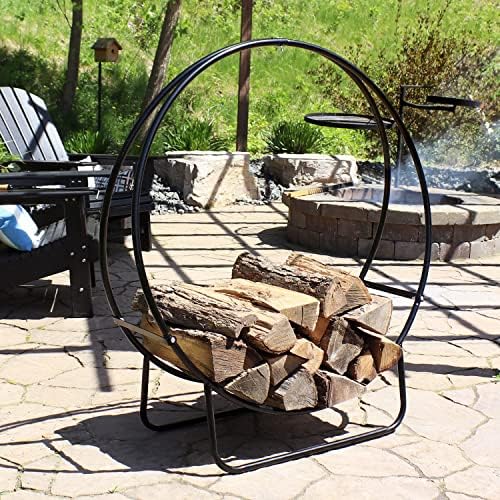 Sunnydaze Outdoor Firewood Rack with Cover, Heavy-Duty Steel, 48” Diameter