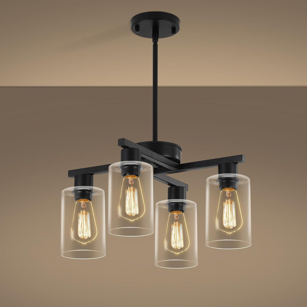 4-Light Modern Farmhouse Black Chandelier, Dining Room Light Fixture Over Tab...